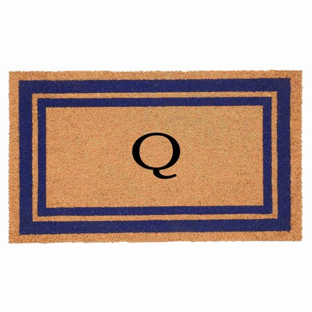 Monogram Door Mat, Natural, Dark Blue, 18 in W x 30 in L